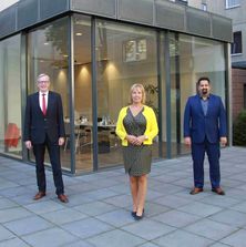 Gruppenfoto der DRB-Vorsitzenden Stockinger und Lüblinghoff mit dem ZDM-Vorsitzenden Mazyek